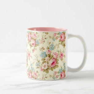 Romantische rosa englische Rosen auf hellgelb Zweifarbige Tasse