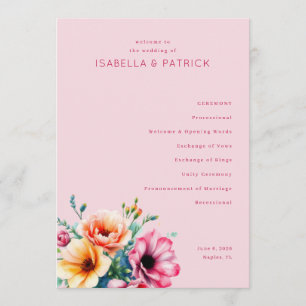 Romantische rosa florale Hochzeitszeremonie Programm