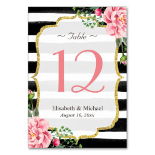 Romantische rosa, floralgestreifte Hochzeitsfeier- Tischnummer