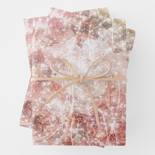 Romantische Rosa-Funkelhochzeit Geschenkpapier Set (Beispiel)