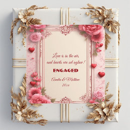 Romantische rosa Herz-Motive Floral Verlobt-Für-Pa Quadratischer Aufkleber