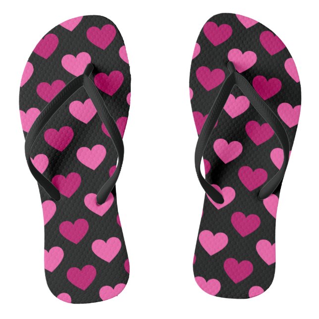 Romantische rosa Herzen auf schwarzem Muster Flip Flops (Fußbett)