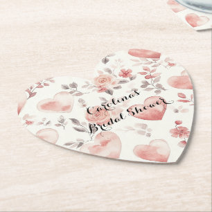 Romantische rosa Herzen Rosen Floral Brautparty Untersetzer