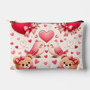 Romantische rosa Herzen und Vögel Make-Up-Tasche Zubehörtasche