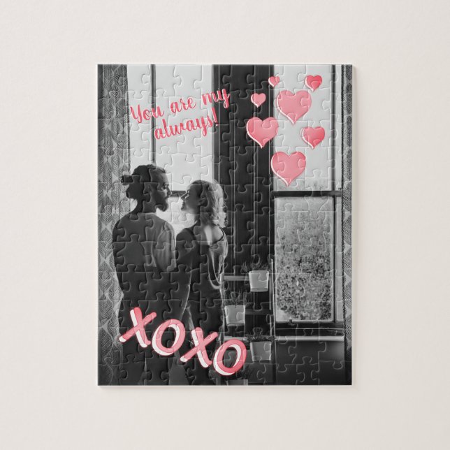 Romantische rosa Herzen XOXO 2 Foto Valentine Puzzle (Vertikal)