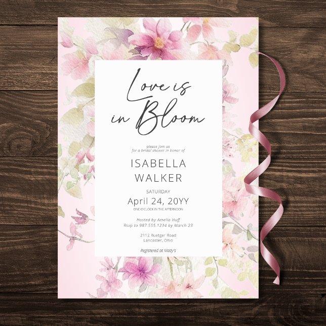 Romantische rosa Liebe im blühenden Brautparty Einladung (Romantic Pink Love In Bloom Floral Bridal Shower Invitation)