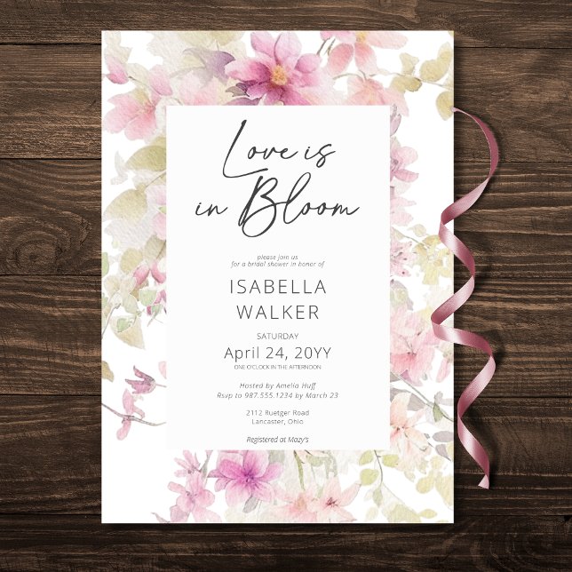 Romantische rosa Liebe im blühenden Brautparty Einladung (Romantic Pink Love In Bloom Floral Bridal Shower Invitation)