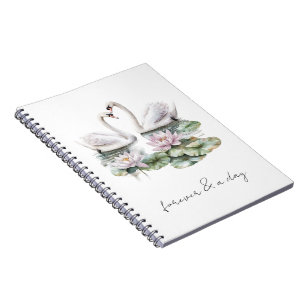 Romantische Rosa Lotus Floral Schwäne ewig Liebe Notizblock