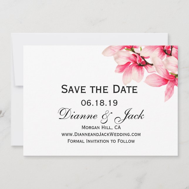 Romantische rosa Magnolia Hochzeit retten Datum Save The Date (Vorderseite)
