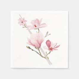 Romantische Rosa Magnolias Grüne Napkins Serviette