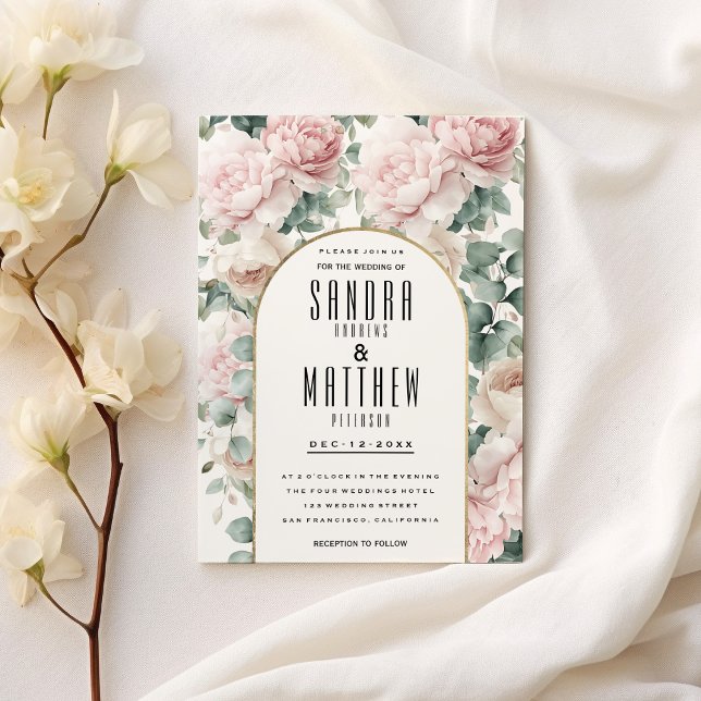 Romantische Rosa-Minze-Pony-Eukalyptus-Blumenhochz Einladung (Romantic pink mint peony eucalyptus floral Wedding)