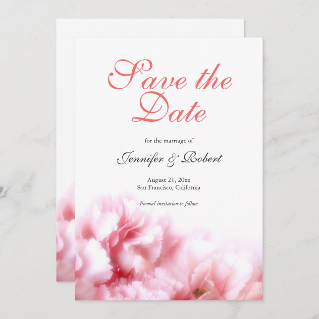 Romantische rosa Nelken Save the Date Einladung (Vorne/Hinten)
