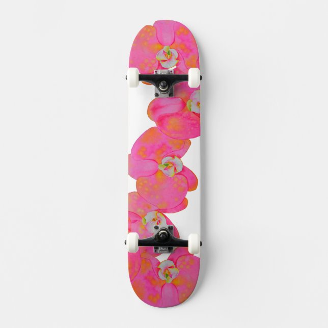 Romantische Rosa Orchid Aquarellmalerei Skateboard (Vorderseite)