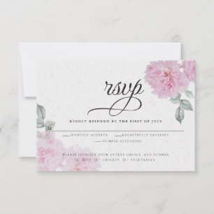 Romantische rosa Peonies Rice Paper BarefootBride™ RSVP Karte