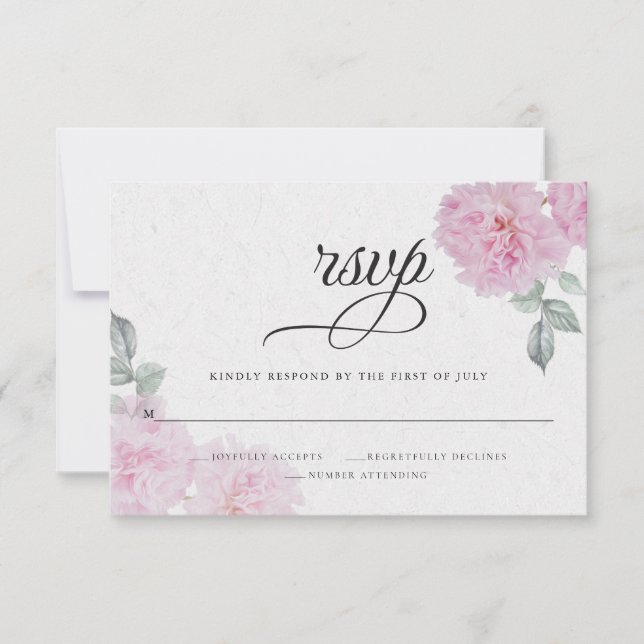 Romantische rosa Peonies Rice Paper BarefootBride™ RSVP Karte (Vorderseite)