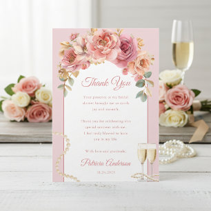 Romantische rosa Perlen und Prosecco-Brautjunggese Dankeskarte