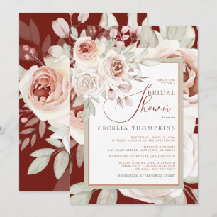 Romantische rosa Rose auf burgunderrotem BRIDAL SH Einladung