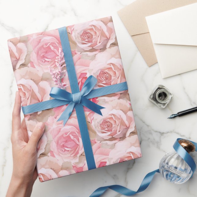 Romantische Rosa Rose Geschenkpapier (Schenken)