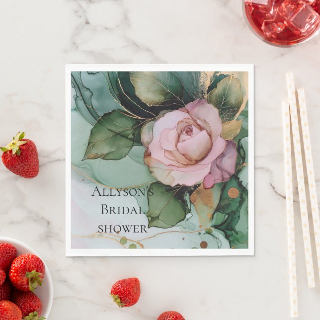 Romantische Rosa-Rose-Goldblumenhochzeit Serviette (Beispiel)