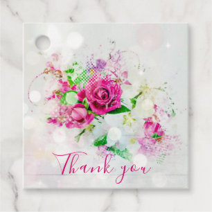 Romantische Rosa Rose mit Bokeh & Glitzern auf Wei Geschenkanhänger