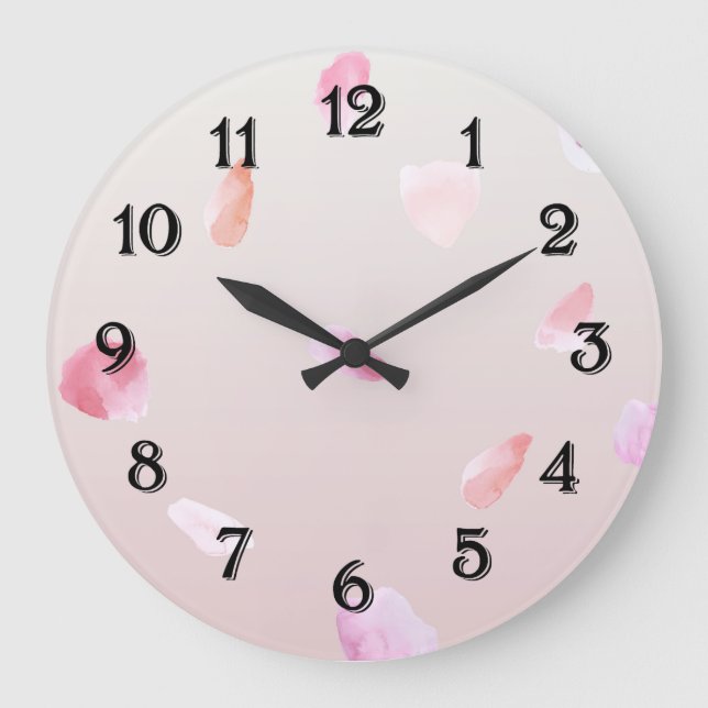 Romantische Rosa Rose Petal Große Wanduhr (Vorderseite)