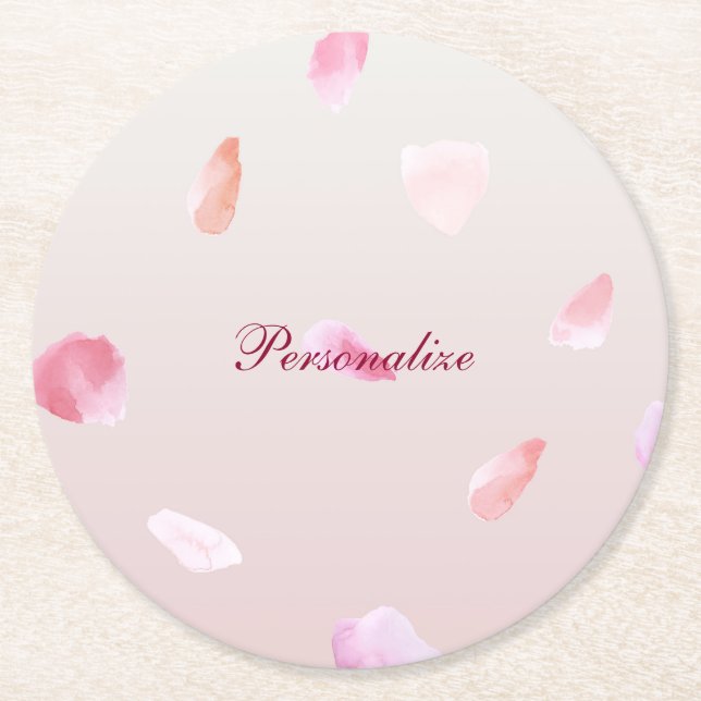 Romantische Rosa Rose Petal Runder Pappuntersetzer (Vorderseite)