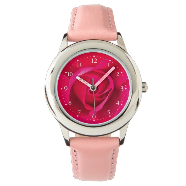 Romantische Rosa Rose v2 Armbanduhr (Vorderseite)