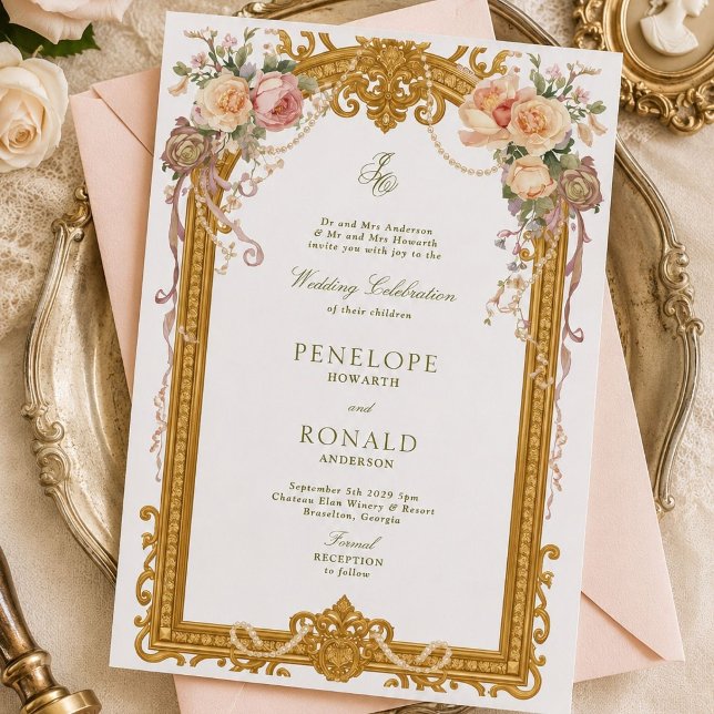 Romantische rosa Roségold-Hochzeit Einladung (Von Creator hochgeladen)