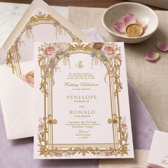 Romantische rosa Roségold-Hochzeit Einladung (Von Creator hochgeladen)