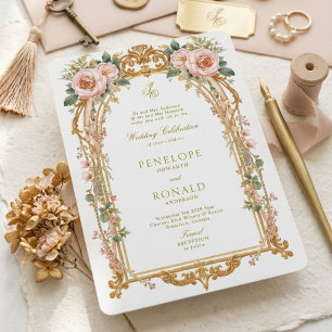 Romantische rosa Roségold-Hochzeit Einladung