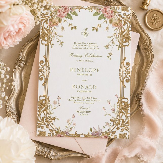 Romantische rosa Roségold-Hochzeit Einladung (Von Creator hochgeladen)