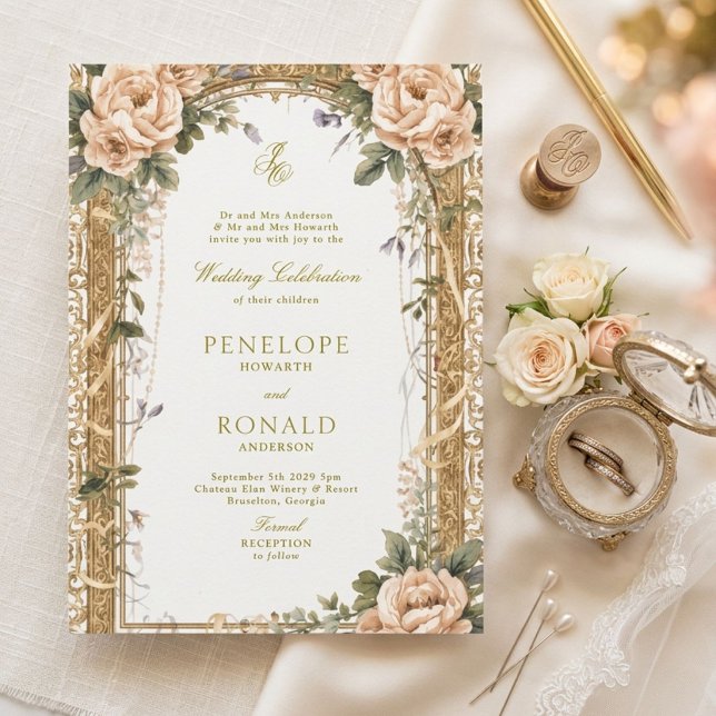 Romantische rosa Roségold-Hochzeit Einladung (Von Creator hochgeladen)