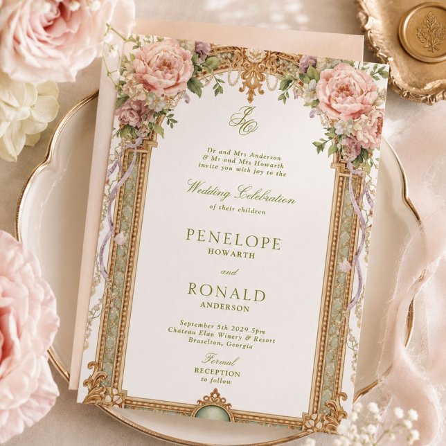 Romantische rosa Roségold-Hochzeit Einladung (Von Creator hochgeladen)