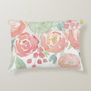 Romantische rosa Rosen Aquarell Dekokissen