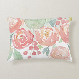 Romantische rosa Rosen Aquarell Dekokissen