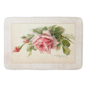 Romantische rosa Rosen auf Handwerker-Hintergrund Badematte