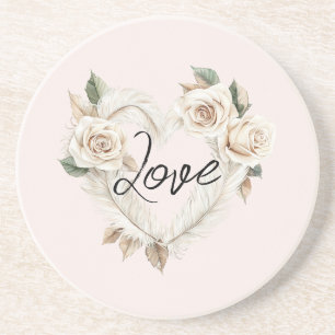 Romantische Rosa Rosen Federn Herz Liebe Getränkeuntersetzer