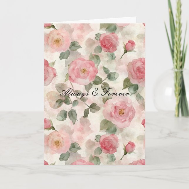 Romantische Rosa Rosen Floral Forever Love Karte (Vorderseite)