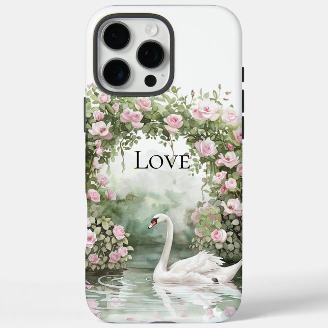 Romantische rosa Rosen Schwanensee Floral   Case-Mate iPhone Hülle (Rückseite)