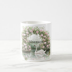 Romantische rosa Rosen Schwanensee Floral Kaffeetasse