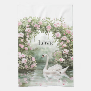 Romantische rosa Rosen Schwanensee Florales Brautb Geschirrtuch
