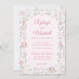 Romantische rosa Rosen und Grünzeug Hochzeit Einladung