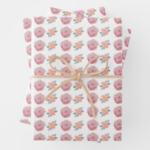 Romantische rosa Rosen und Pfirsichblüten  Geschenkpapier Set