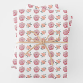 Romantische rosa Rosen und Pfirsichblüten  Geschenkpapier Set