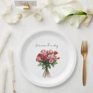 Romantische Rosa Rosenblütenhochzeit Pappteller