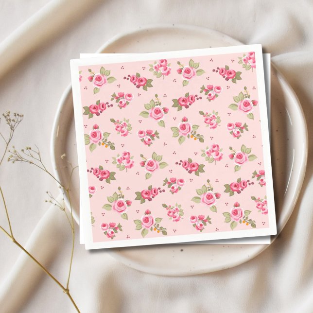 Romantische rosa Rosenblütenpüree in Neapel Serviette (Romantic Pink Rose Floral Disposable Napkins)