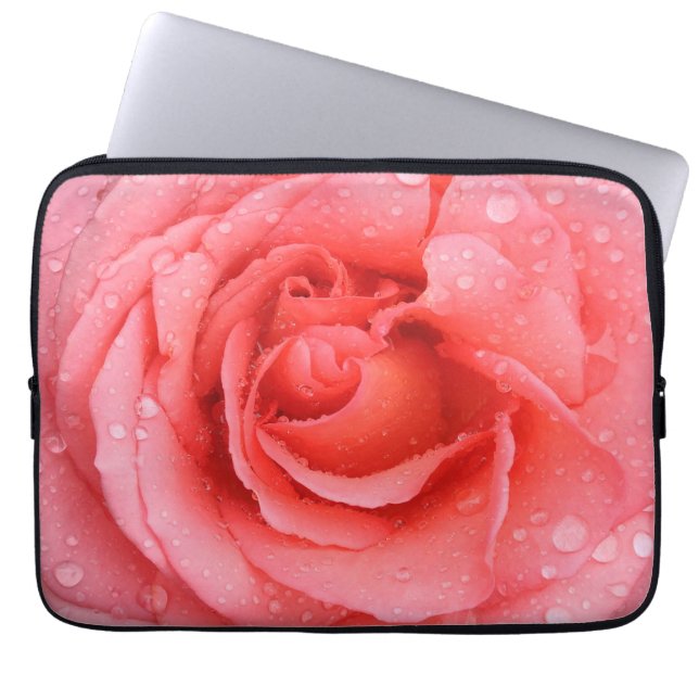 Romantische Rosa Rosentropfen Laptopschutzhülle (Vorderseite)