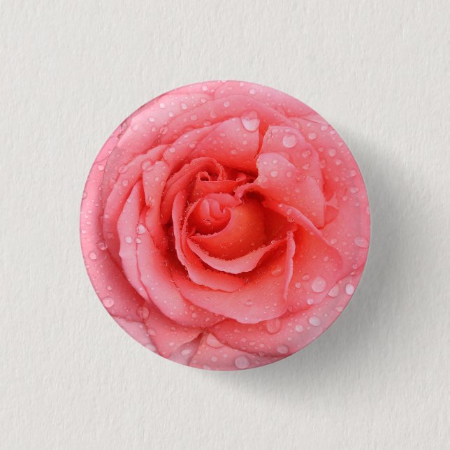 Romantische rosa Rosenwasser-Tröpfchen Button (Vorderseite)