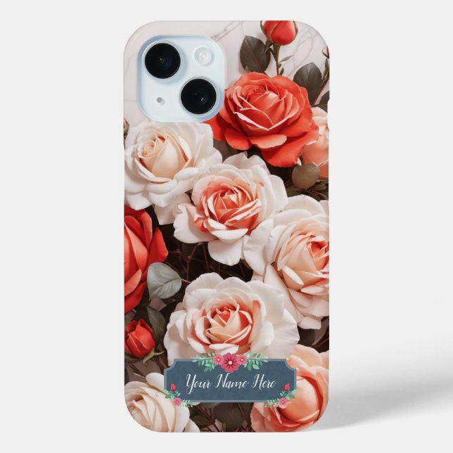 Romantische rosa Rote Rosen Blume auf weißem Marmo Case-Mate iPhone Hülle (Rückseite)