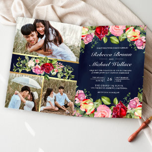 Romantische rosa rote Rosen QR Code marineblaue Ho Einladung